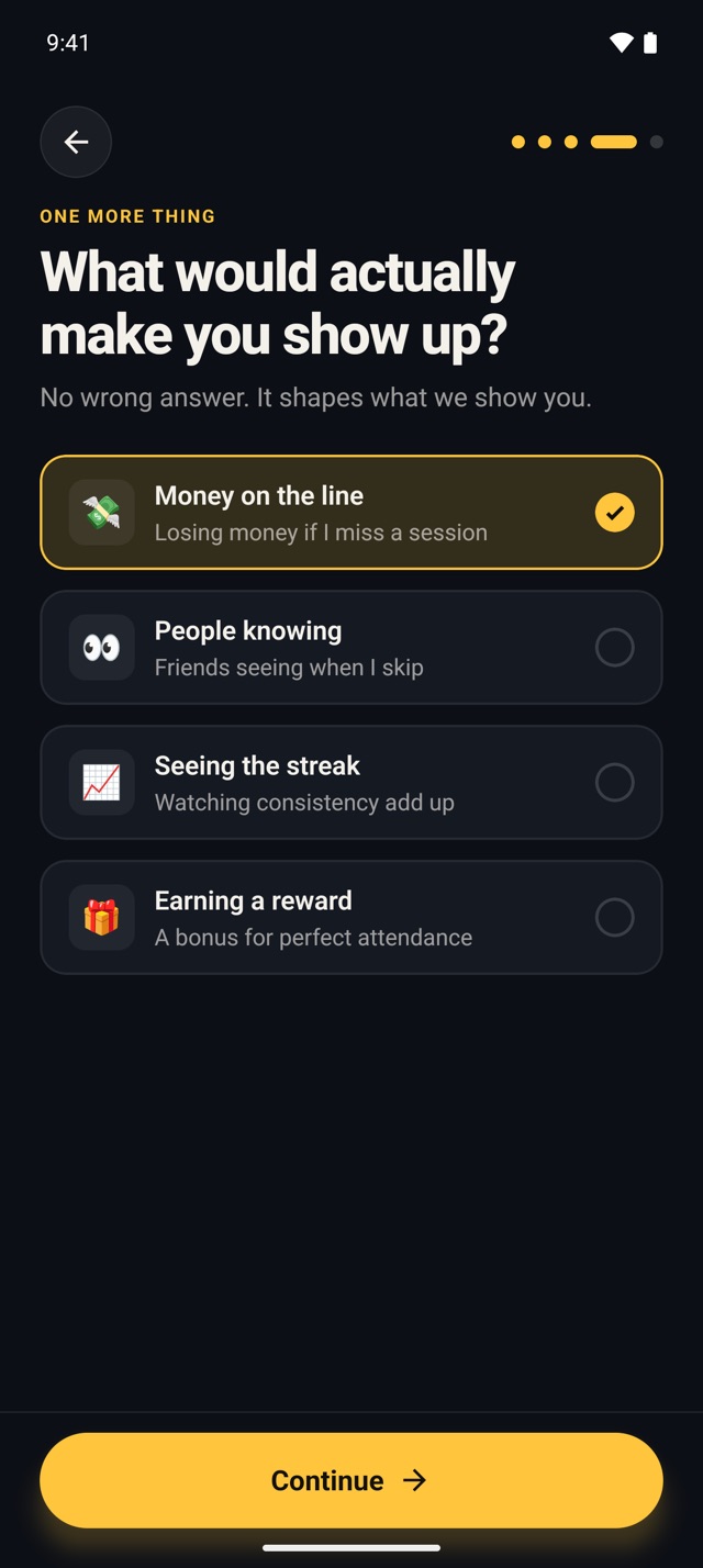 What would actually make you show up? Money on the line, selected